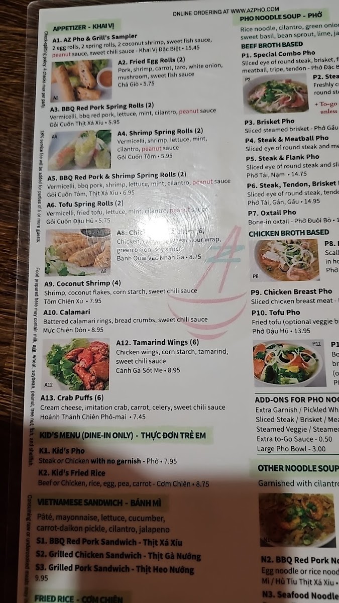 AZ Pho & Grill Menu - Image 2
